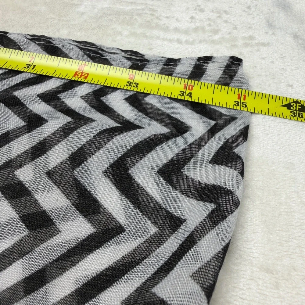 Black White Chevron Print Sheer Kimono Wrap Open Front Chiffon Shawl Coverup